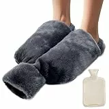 WJMY Fußwärmer ohne Strom Wärmflasche mit Bezug 2L, Foot Warmer Weich Kalte Füße Wärmen für Damen, Auslaufsichere Fußwärmflasche Büro Schreibtisch Bett Sofa
