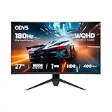 ODYS Q27 PRO-X — Curved Gaming Monitor 27 Zoll (69 cm), 180 Hz, WQHD (2.560x1.440 px), 1ms Reaktionszeit (MPRT), HDR, 1500R, FreeSync kompatibel, Eye Care, HDMI, Display Port, 3,5mm Audio