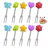 HMCEY 10 Stück Obstgabeln Edelstahl 7 CM,Fruchtspieße Gabeln für Brotdose,Kuchengabeln Wiederverwendbar,Party Gabeln Cocktail Bunt,Tafelgabeln Dessertgabel mit Silikon Deko,Food Picks für Sala, Snack