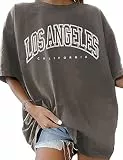 TOMEEK Damen T-Shirt Rundhals Kurzarm Top Sommer einfarbig Oversize T-Shirt Kausale Baumwolle breite Schulter(Dunkelgrau,M)