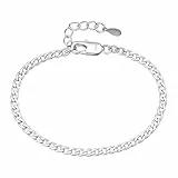 DORANA 3mm dickes 925 Silber Cuban Chain Armband für Damen Sterling Silber Armband für Frauen Fade-Proof Silver Bracelet Zierliche Kandare Kette Armbänder für Damen