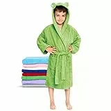 Twinzen - Kinderbademantel Mädchen oder Junge - 100% Baumwolle Ohne Chemikalien OEKO-TEX® - 2 Taschen, Gürtel, Kapuze mit Ohren - 7-8 Jahre, Grün, Size4