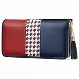 Jocose Moose Damen Geldbörse, große Kapazität Kunstleder Brieftasche, Reißverschluss RFID Geldbörse mit Quaste Anhänger, 12 Kartenfächer und Münzfach