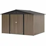 YITAHOME Stahl Gartengerätehaus 10x8FT Robustes Metall Gartenhaus, Wasserdichtes Gerätehaus & Fahrradschuppen mit Doppeltüren & 4 Lüftungen zur Aufbewahrung, 279x224.5x193.5cm,Braun-Schwarz