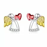 AOBOCO Schutzengel Ohrringe Mädchen Kinder 925 Sterling Silber Engel Ohrstecker, Taufgeschenke Kommunion Geschenke für Mädchen (Rot)