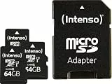 Intenso Premium microSD Karte 64 GB, 3er-Pack mit SD-Adapter, Lesegeschwindigkeit bis 90 MB/s, Class 10 UHS-I, Speicherkarte für Smartphones