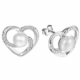 OIDEA Ohrringe Damen 925 Sterling Silber Ohrschmuck Zirkonia Ohrstecker für Damen Frauen Mädchen Geschenk Herz Perle Schmuck