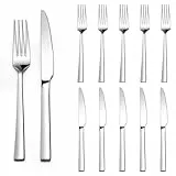Homikit Steakbesteck Set, 12-teilig Edelstahl Steakmesser und Steakgabel, Steakbesteck Set für 6 Personen, Silber Besteckset mit Quadrat Griff für Haus Restaurant Hotel, Rostfreie & Spülmaschinenfest