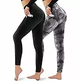CAMPSNAIL 2er Pack Leggings Damen Schwarz High Waist Sport Leggins Blickdicht Sporthose für Gym Yoga(Schwarz&Tie Dye Schwarz-T,S-M)