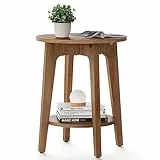 VASAGLE MAEZO Kollektion - Beistelltisch, Sofatisch, Kleiner runder Tisch für Wohnzimmer, Nachttisch für kleine Räume, mit unterer Ablage, moderner Stil, honigbraun LET283T41V1