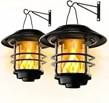 FLOWood Solarlampen für Außen Garten,Glas und Metall IP65 Wasserdicht, Flackernde Flammen Wandleuchten,2 Stück Hängende Wandhalterung für Veranda, Terrasse und Hof