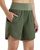 Libin Sporthose Damen Kurz 7'' Sport Shorts Laufhosen Atmungsaktiv mit Liner Sommer Hohe Taille Laufshort Running Jogging Kurze Hose, Armeegrün S