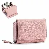 ZhaoCo Kleine Geldbörse Damen mit Münzfach & RFID-Schutz, Echtes Leder Mini Portemonnaie Geldbeutel Kreditkartenetui für Frauen Mädchen - Rosa