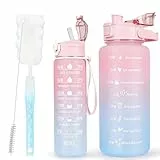 CodiCile 2 Pack Trinkflasche BPA-frei 2L+750ml, Sport-Trinkflasche mit Zeitmarkierung & Strohhalm, 2 Liter Trinkflasche fürs Fitnessstudio mit Bürste, Großer motivierender Zeitmarker Wasserflasche