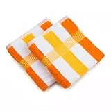 Gözze - New York Streifen Handtuch, 2er Set, Weiches und saugfähiges Handtuch, 100% Baumwolle, 50 x 100 cm - Orange/Weiß/Gelb