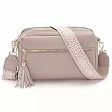 LANXINGLUO Handytasche umhängetasche damen，handtasche damen mittelgroß mit 4 Fächern，mit Verstellbar Abnehmbar Breiter Gurt，crossbody bag Hellrosa