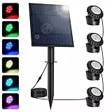 NATPOW RGB Teichbeleuchtung Solar, IP68 Wasserdicht Unterwasser Licht Solar Farbwechsel Unterwasserbeleuchtung Teich Licht Für Terrasse, Dekoration, Garten(4 in 1)