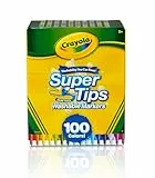 CRAYOLA Super Tips - 100 Marker für Erwachsene und Kinder, 100 Verschiedene Farbtöne, Konische Spitze, Ideal zum Beschriften und Ausmalen, Abwaschbar, für Schule und Lehrer, 58-5100