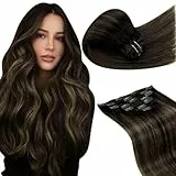 LaaVoo Echthaar Extensions Clip Balayage Braun Dunkelstes Braun mit Hellbraun Clips Extensions Echthaar Glatt 7PCS 40cm 120g #2/8/2