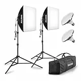 RALENO Softbox Fotostudio Set, 2 x 50x50cm Fotolicht mit 50W 5500 K Glühbirne und Stativ für Porträtfotografie, Game-Streaming,Videofotografie(Softbox mit Grauem Rand)