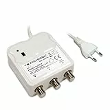 METRONIC 332170 Verstärker für den Innenbereich mit Verstärkungseinstellung, 2 TV-Ausgänge 9,52 mm – Stromversorgung 12/24 V für TV-Verstärker – Netzteil, Weiß