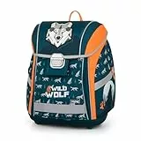 OXY BAG Schulranzen Premium Light Ergonomische Schulrucksack, 27L Reflektoren, Schule Tasche Mädchen Kinder für 1. - 3. Klasse Back to School (Wolf)