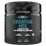 Creatine HCL - 365 Kapseln - Hochdosiert mit 3000 mg - Reines Kreatin Hydrochlorid - High Absorption - Hohe Bioverfügbarkeit - Vegan