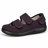 Hsyooes Hausschuhe Damen Klettverschlus Sandalen Herren Verstellbare Extra Weit Geschlossene Walkingschuhe Senioren Atmungsaktive Freizeitschuhe Rutschfest Lila EU39