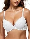 Wingslove Damen Push Up BH mit floraler Spitze gepolsterter Bügel BH Komfort BH (Weiß 38C)