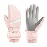 Andiker Damen wasserdichte Skihandschuhe, Winter Touchscreen Thermohandschuhe mit Fleece, winddichter Snowboardhandschuh zum Skifahren, Laufen und Radfahren (Rosa-Weiß)