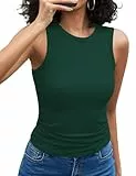 Aottori Tops für Damen Rundhals Tank Top Sommer Gerippt Oberteile Ärmellos Slim Fit Gerippt Basic Tanktops Casual Einfarbig Grün M