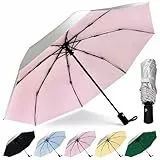 HEXSOLID Regenschirm mit UV-Schutzfaktor 50+, kompakter Regenschirm für Sonne, wasserdicht und windabweisend, Sonnenschutz, automatisches Öffnen, Schließen (Silber/Rosa, 46inch)