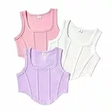 XINYUNZU 3er Pack Crop Tank Top Mädchen Sommer Sport Freizeit Tanktops Mode Ärmellose Shirt Atmungsaktiv Tops Slim Fit Unterhemden für Kinder und Teenager Mehrfarbig 8 Jahre