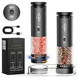 Sangcon Elektrisches Salz-Und PfeffermüHlen-Set, 2-Geschwindigkeiten Wiederaufladbar, 6 Extern Einstellbare Mahlgrade, Automatisches Salz-Und PfeffermüHlen-Set Mit Aufbewahrungsbasis, Einhandbedienung
