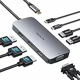 Docking Station Dual DisplayPort, 8 in 1 Laptop Docking Station USB Hub mit 2 DP, 1 HDMI, VGA, USB C 2.0&USB A 2.0, PD 100W, Multi Monitor USB C Adapter für Surface/HP/Lenovo Laptops
