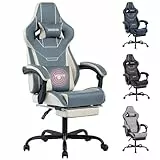 WOTSTA Gaming Stuhl Ergonomischer Gamer Stuhl Bürostuhl mit Fußstütze Racing Computerstuhl Höhenverstellbar Gepolstert Gaming Chair Blau Beige