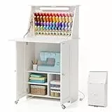 Crafit Nähtisch, Nähmaschinen-Schreibtisch mit Unterschrank-Lichtern, Ladestation, 65 Spulen, Fadenregal, Mehrzweck-Aufbewahrung, Arbeitsplatz, Tische mit Organizer-Regalen, kompaktes Design