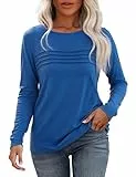 Gyabnw Langarmshirt Schwarz Damen Rundhals Locker Baumwolle Plissee Oberteile Casual für Herbst und Winter