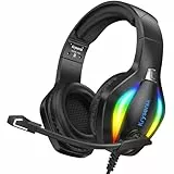 Krysenix PG1 RGB Gaming Headset für PS4, PS5, PC, Nintendo Switch, Xbox, Headset mit Mikrofon, Gaming Kopfhörer mit Mikrofon, Noise Cancelling Kopfhörer mit 3.5mm Klinke Schwarz