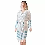 Loomvia Bademantel Damen Baumwolle & Bambus | S | Weich und Seidig | Leichter Morgenmantel Damen mit Kapuze – Saunamantel Damen Atmungsaktiv – Ideales für Spa, Sauna, Bride & Zuhause | Blau