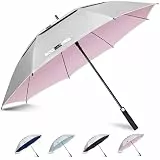 ZOMAKE 62 Inch Golf Regenschirm Sonnenschutz für UV,XL Großer Winddicht Regenschirm Groß Upf 50 + Selbst öffnend Belüftet,Große Größe Golfschirm Sturmfest für Sonne und Regen(Silber Rosa)