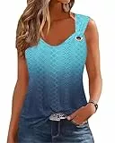 Tanmolo Tank Top Damen Ärmellos Tops Sommer Tanktops Frauen Spaghettiträger Oberteile Jacquard Mesh Vest Bluse Farbverlauf-Blau, XL