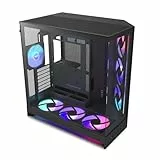 NZXT H9 Flow RGB+ (2025) – Großes Dual-Kammer ATX Mid-Tower Airflow PC-Gehäuse – Enthält 7 RGB-Lüfter (6 x 140mm, 1 x 120mm) und Steuerungshub – 420mm Radiatorunterstützung – Schwarz