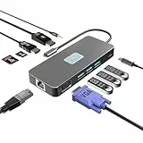 MMOBIEL USB-C Hub zu 3X USB 3.2, SD/TF Lesegerät, 1000Mbps ETH, HDMI/DisplayPort 4K@60Hz, VGA 3.5mm Audioausgang, 100W Power Delivery – 11-in-1 USB Hub – Dreifach Display Multiport für Laptop usw.