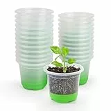 MIXC Anzuchttöpfe 24 Stück 10cm Pflanztöpfe Transparent mit Silikonsockel für einfache Beobachtung und Transplantation Wiederverwendbar Blumentöpfe aus Kunststoff für Pflanzen,Grün