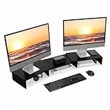 FITUEYES Dual Monitorständer aus Holz, Verstellbare Länge und Schwenkwinkel Bildschirmständer, Monitor Stand Riser für PC Monitor Laptop Drucker, 92,5-108x 23,5X 10,2 cm Schwarz