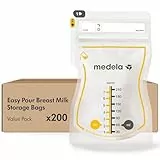 Medela Easy Pour Einweg-Muttermilchbeutel 210 ml – Auslaufsicheres Design mit Milchschutz – BPA-freie Aufbewahrungsbeutel – 200er Pack