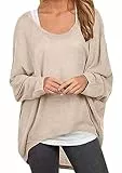 ZIOOER Damen Asymmetrisch Sweatshirt Langarm Fledermaushemd Puill Bluse Jumper Pullover Oversize Tops Aprikose S