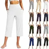 Timelye Yogahose Damen Weites Bein Caprihose Damen Yoga Hose mit Taschen Sommer Stretch mit Taschen Hohe Taille Jogginghose Straighthose Bauchkontrolle Schlaghose für Arbeiten Sport Yoga