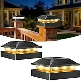 Peasur Solar-Pfostenleuchten 4x4, 16 LED Pfostenkappenleuchte mit 2 Modi, 2er Pack Solarbetriebene Außenleuchte für Terrassen- & Zaunpfosten, Wasserdicht, Schwarz, Passend für Holz- & Vinylpfosten